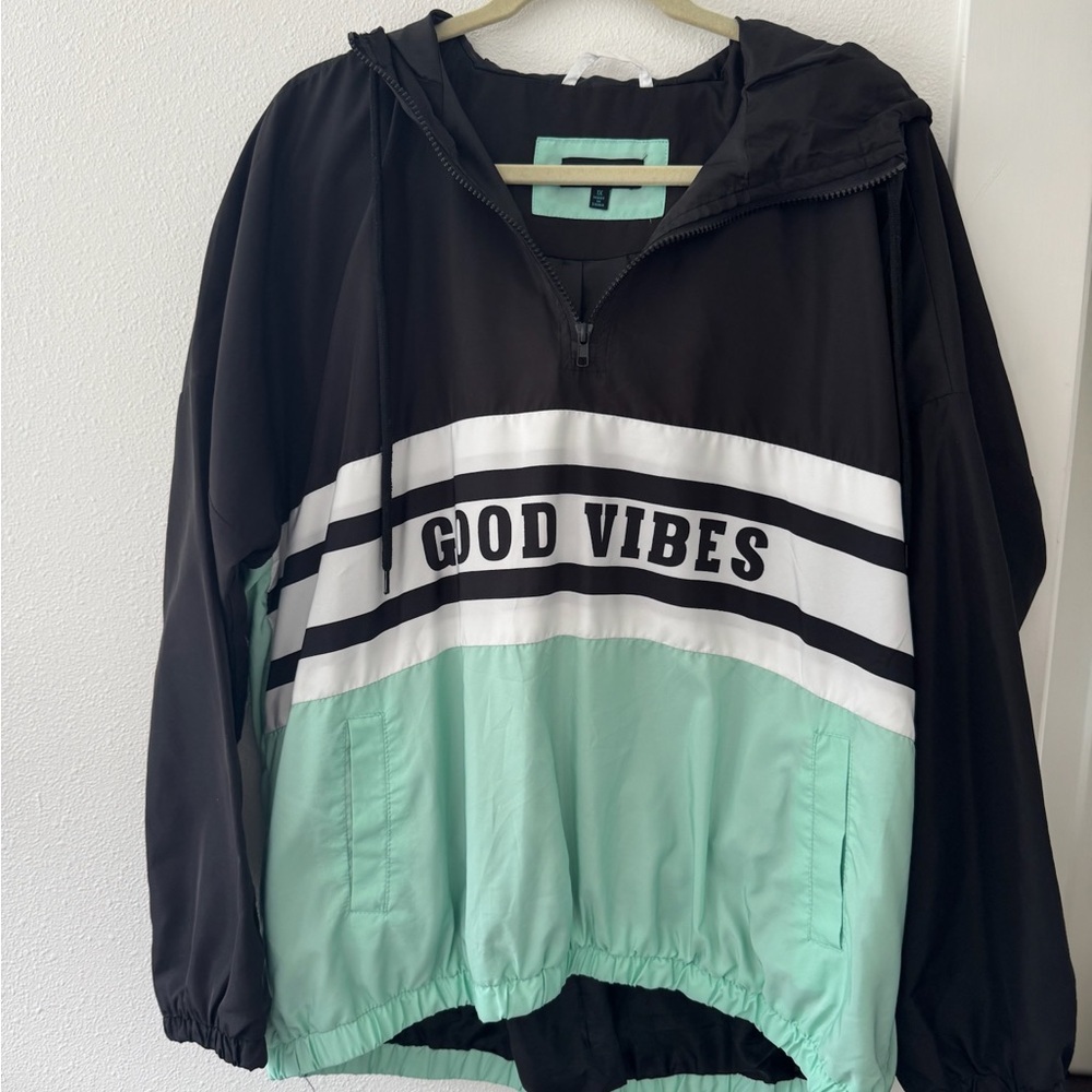 Rue21 Black and Mint Windbreaker Jacket Size 1X